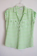 New York & Co. Neon Green White Striped Blouse | M