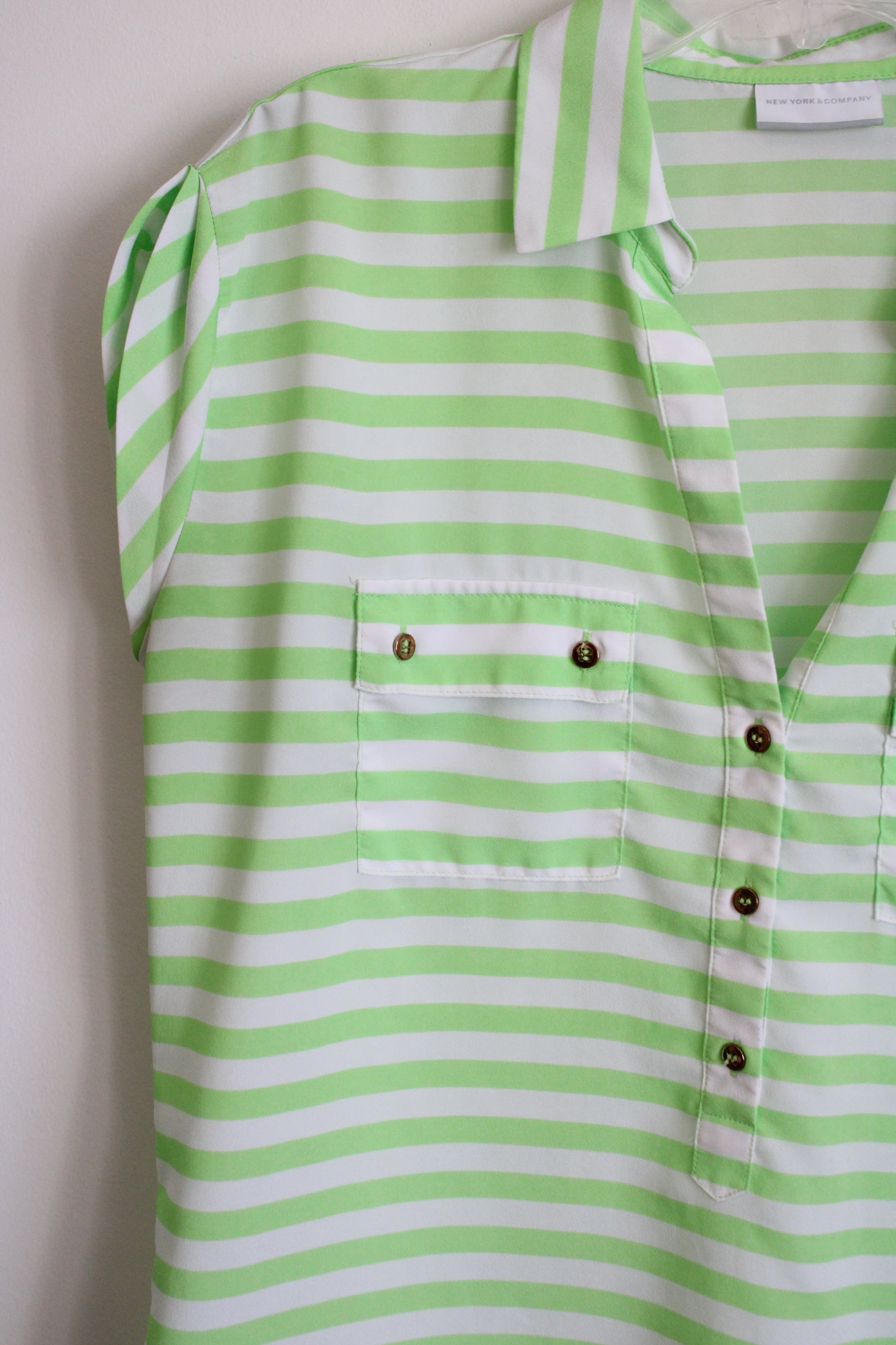 New York & Co. Neon Green White Striped Blouse | M