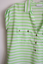 New York & Co. Neon Green White Striped Blouse | M