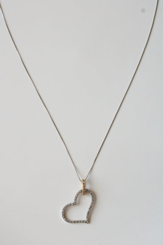 14K White & Yellow Gold Heart Pendant Necklace