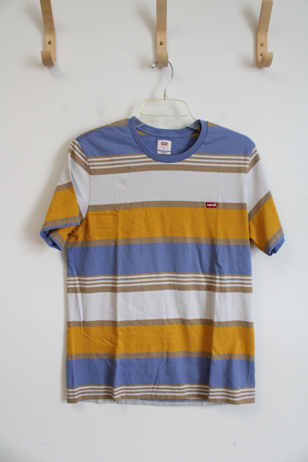 Levi's Standard Blue Gold Brown & White Striped Shirt | M