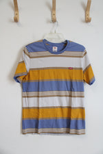 Levi's Standard Blue Gold Brown & White Striped Shirt | M
