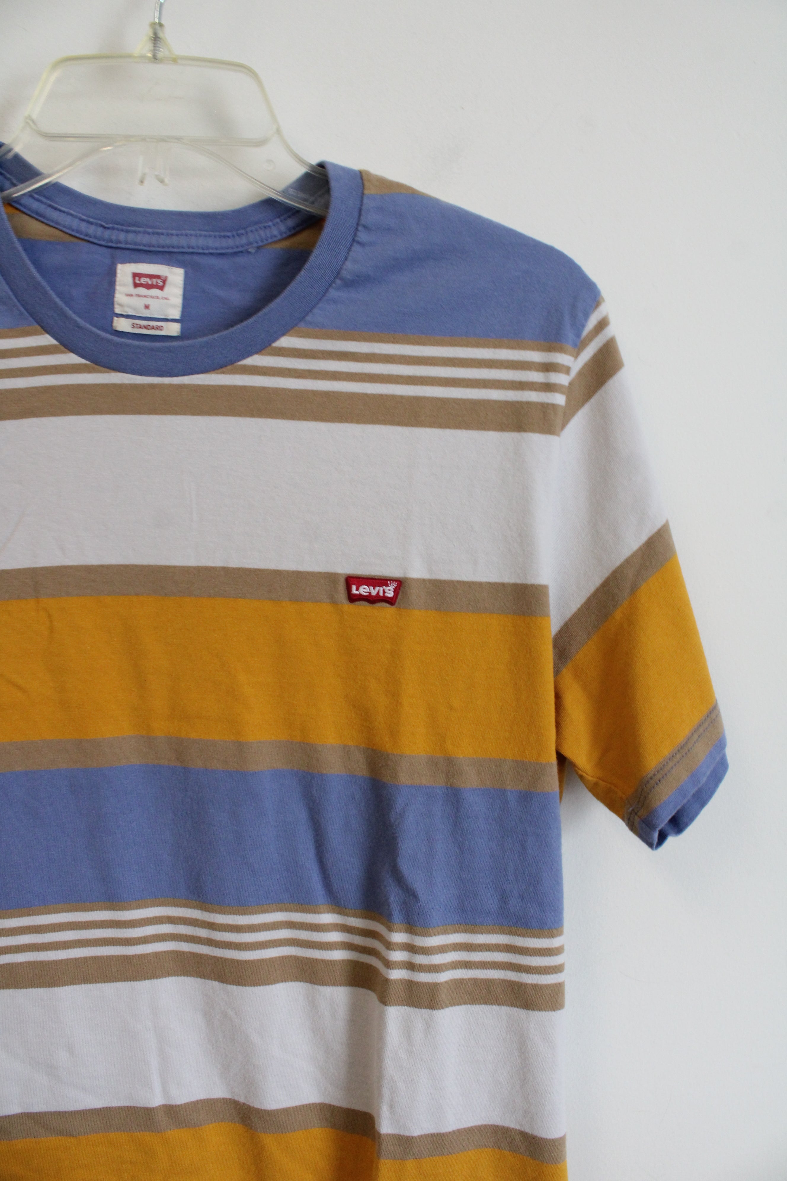 Levi's Standard Blue Gold Brown & White Striped Shirt | M