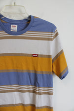 Levi's Standard Blue Gold Brown & White Striped Shirt | M