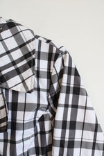 Faded Glory Black and White Plaid Button Down Rain Jacket With Button Loops | M