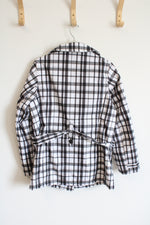 Faded Glory Black and White Plaid Button Down Rain Jacket With Button Loops | M