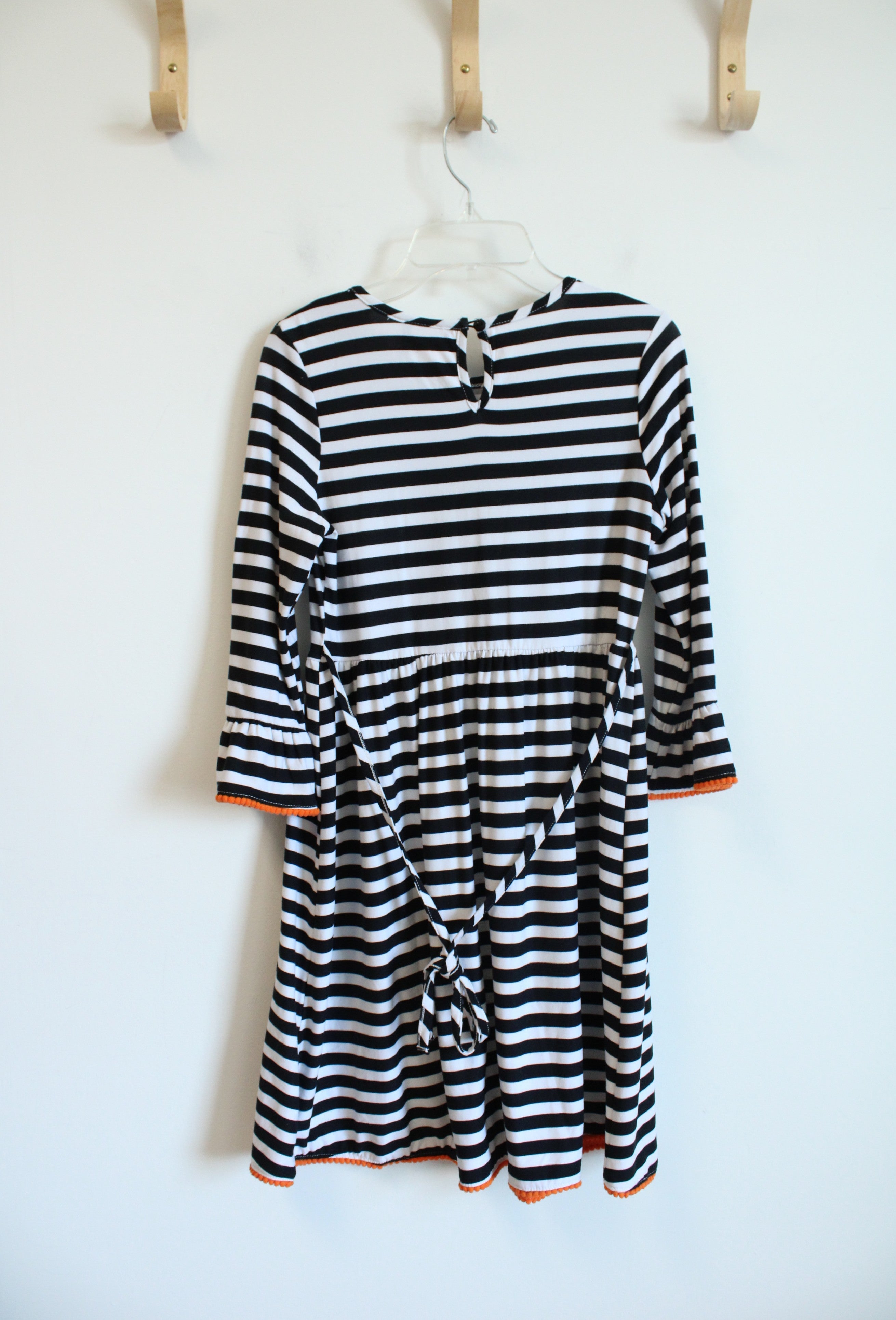 Rare Editions Black & White Striped Sequined Pumpkin & Black Cat Dress | Youth 14
