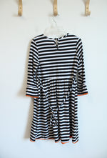Rare Editions Black & White Striped Sequined Pumpkin & Black Cat Dress | Youth 14