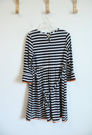 Rare Editions Black & White Striped Sequined Pumpkin & Black Cat Dress | Youth 14