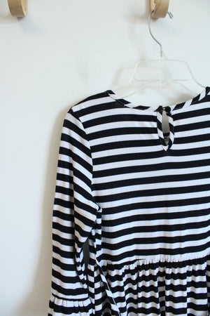 Rare Editions Black & White Striped Sequined Pumpkin & Black Cat Dress | Youth 14