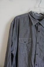 Michael Brandon Gray & White Striped Button Down Shirt | XL