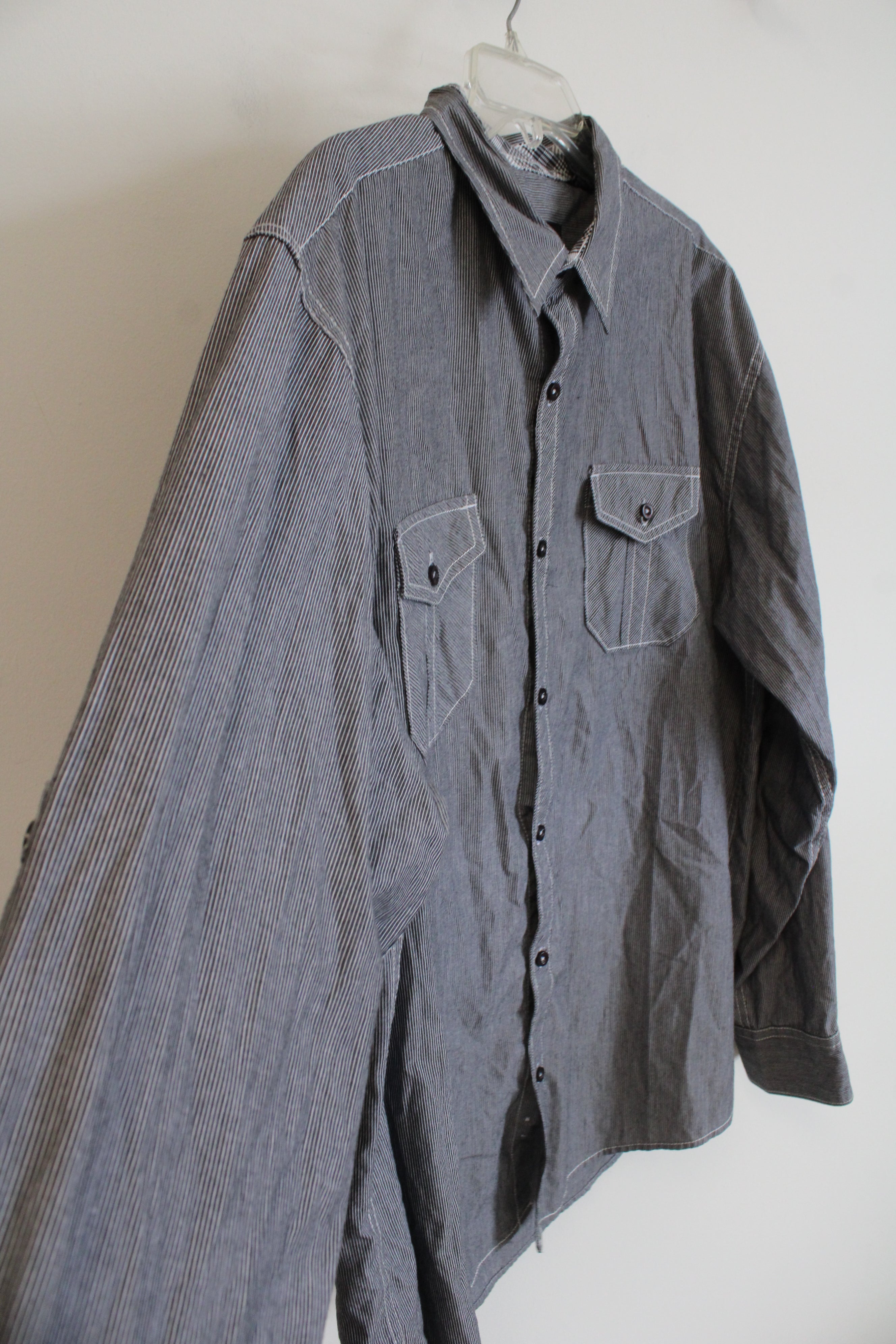 Michael Brandon Gray & White Striped Button Down Shirt | XL