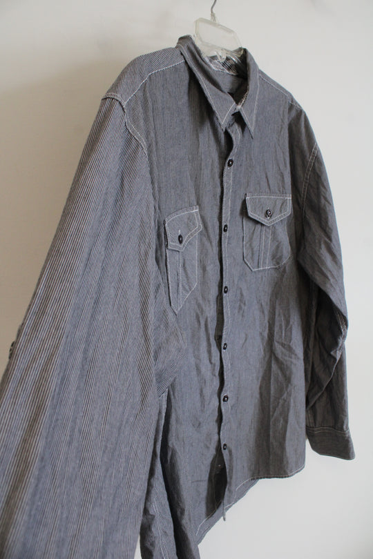 Michael Brandon Gray & White Striped Button Down Shirt | XL