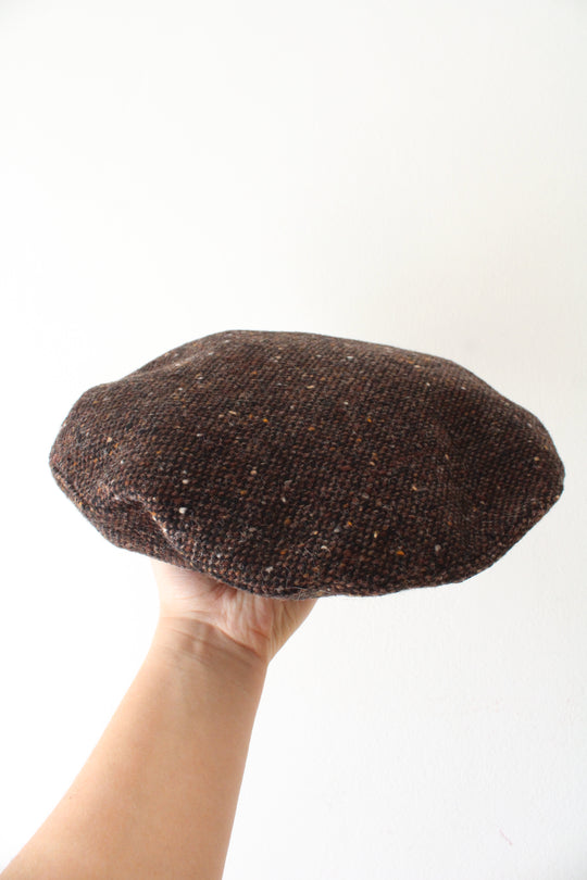 JJ Hat Center Alfonso D'Este Brown Speckled Wool Beret Cap
