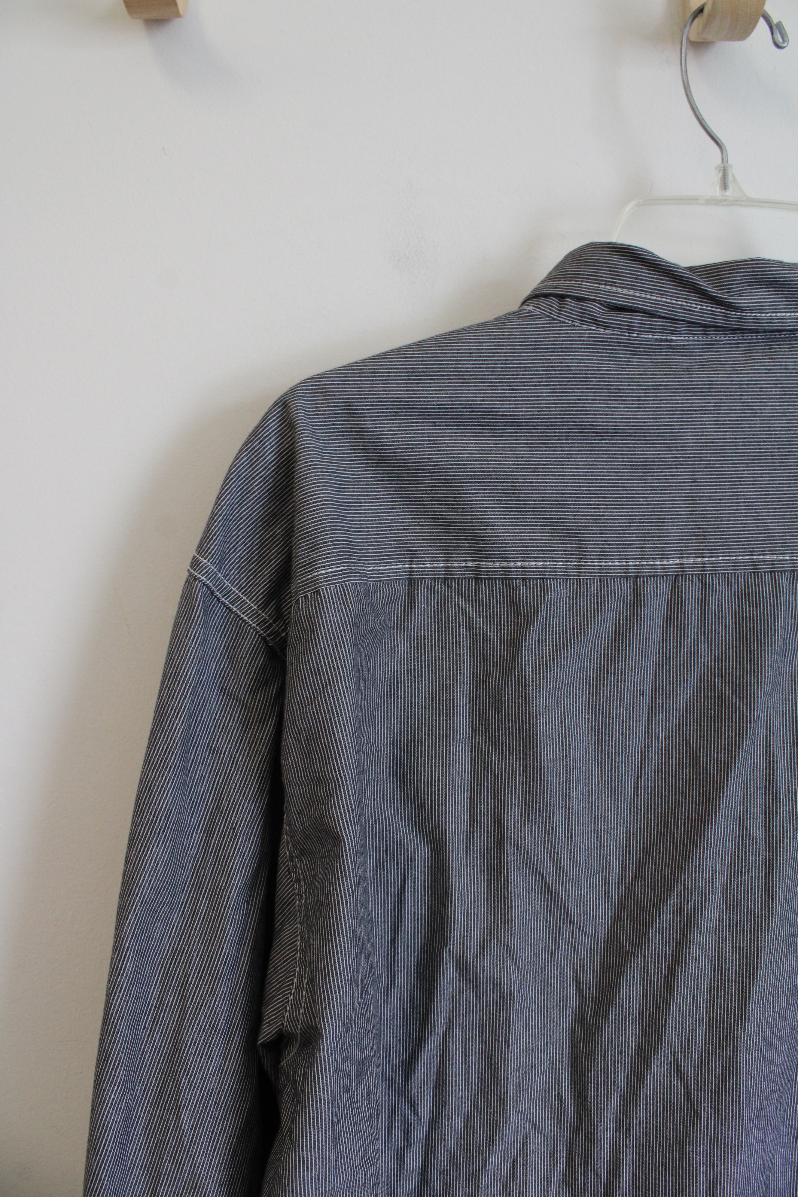 Michael Brandon Gray & White Striped Button Down Shirt | XL