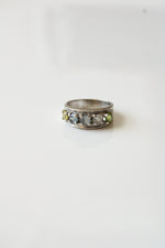 10K White Gold Green & Blue Stone Ring | Size 6