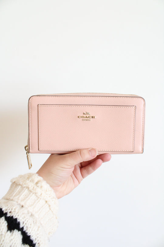 Coach Pink Cross Grain Leather Accordion Wallet