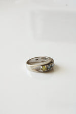 10K White Gold Green & Blue Stone Ring | Size 6