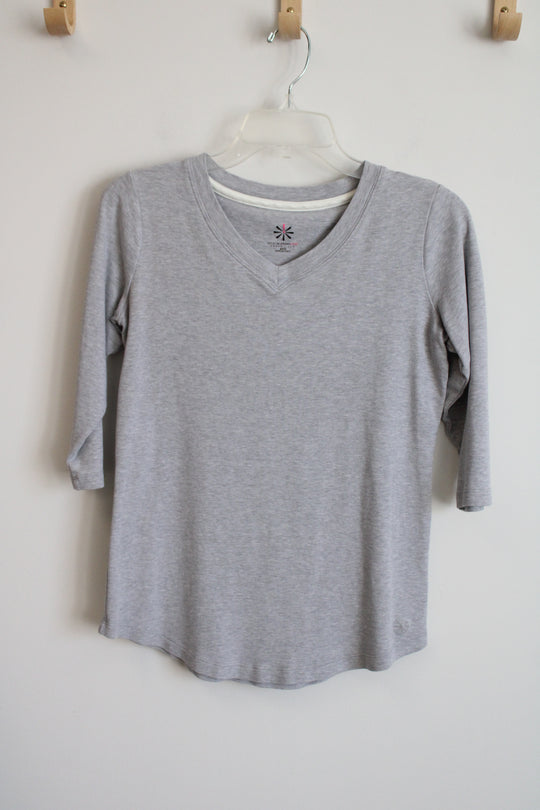 Isaac Mizrahi Live Gray Long Sleeved Pima Cotton Shirt | XXS
