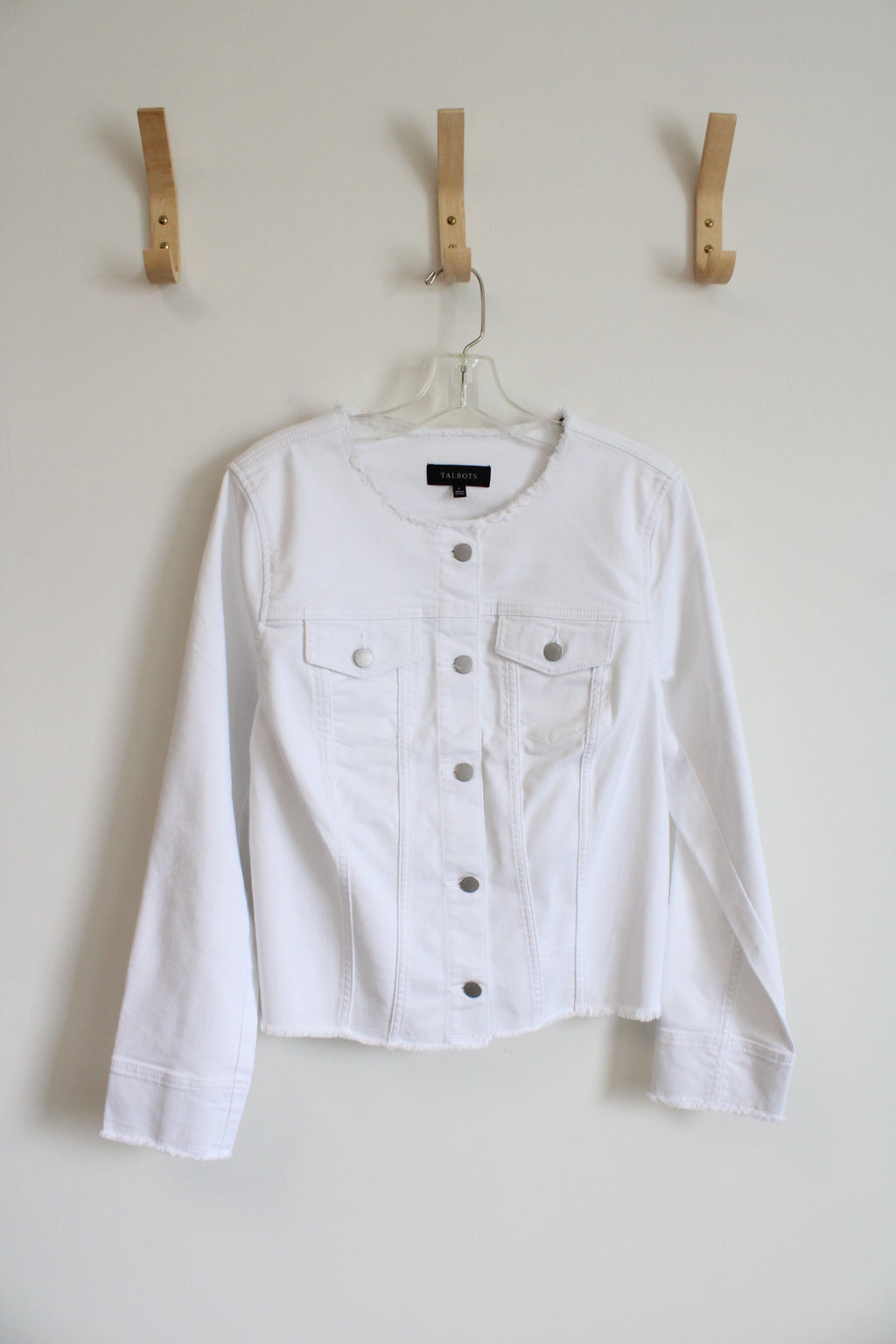 Talbots White Distressed Hem Denim Jacket | L