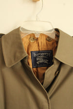 Vintage Burberry's Olive Green Belted Trench Jacket with Tan Plaid Removable Lining | S