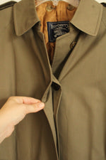 Vintage Burberry's Olive Green Belted Trench Jacket with Tan Plaid Removable Lining | S