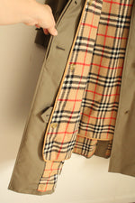 Vintage Burberry's Olive Green Belted Trench Jacket with Tan Plaid Removable Lining | S