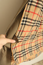 Vintage Burberry's Olive Green Belted Trench Jacket with Tan Plaid Removable Lining | S