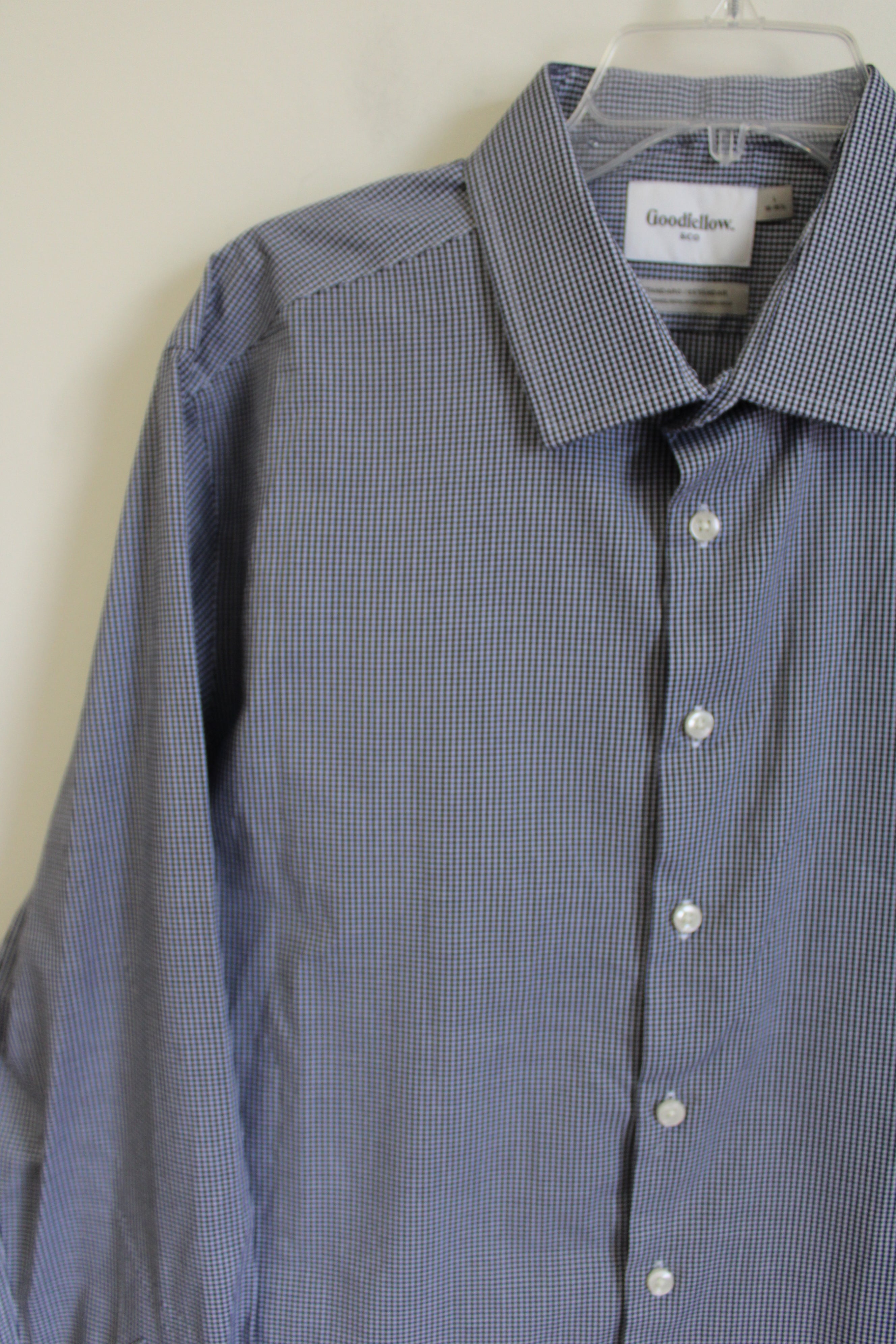 Goodfellow Standard Blue Gingham Small Plaid Button Down Shirt | L