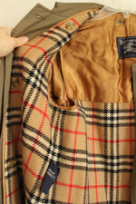 Vintage Burberry's Olive Green Belted Trench Jacket with Tan Plaid Removable Lining | S