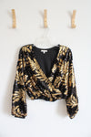 Flying Tomato Black & Gold Sequined Wrap Long Sleeved Cropped Top | S