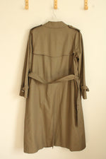 Vintage Burberry's Olive Green Belted Trench Jacket with Tan Plaid Removable Lining | S