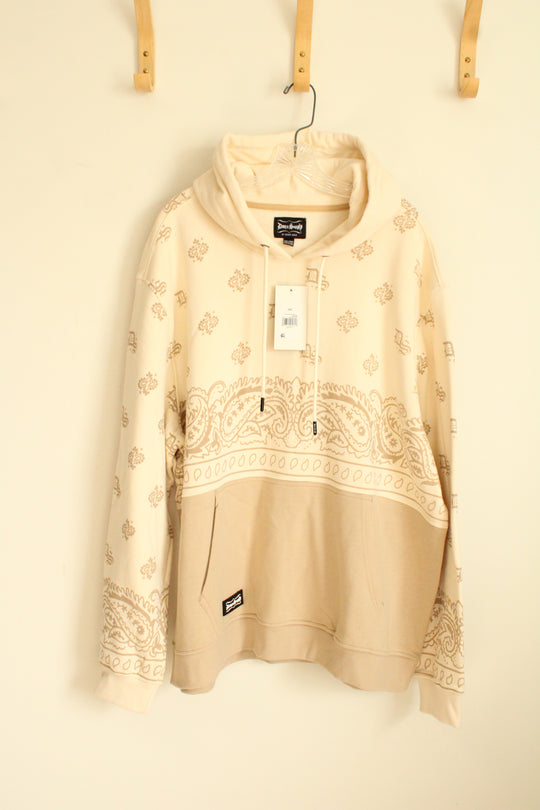NEW Dogg Supply Cream and Tan Paisley Print Hooded Sweatshirt | 2XL