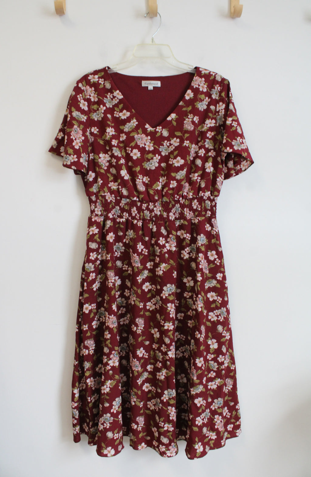 Gardenwed Maroon Floral Midi Dress | 2XL