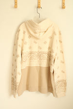 NEW Dogg Supply Cream and Tan Paisley Print Hooded Sweatshirt | 2XL