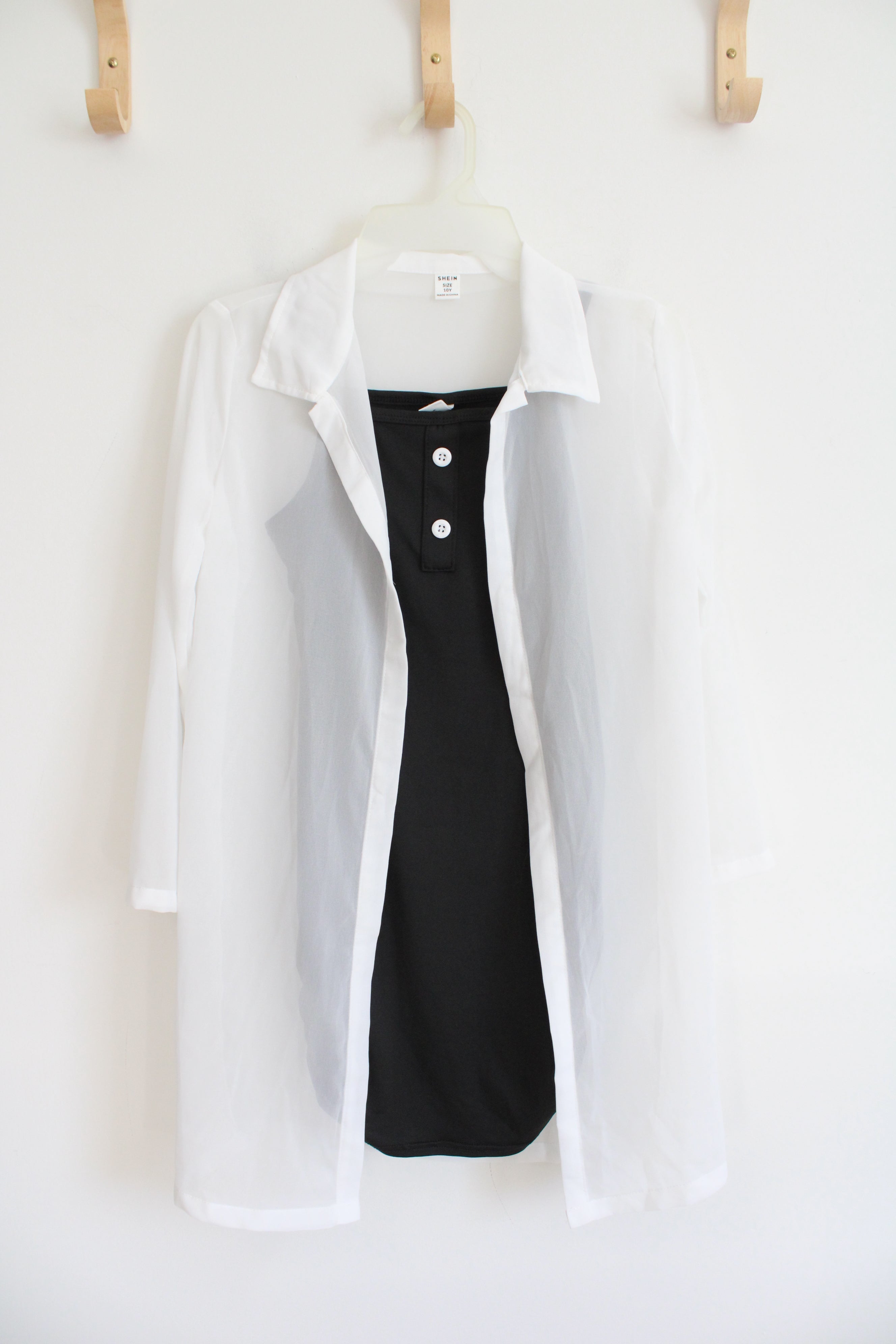 Shein Black Dress & White Sheer Cardigan Set