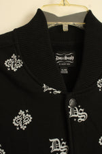 NEW Dogg Supply Black Sweatshirt Bomber Jacket with Light Gray Paisley Print | XL