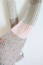 NEW J.Crew Pink & Tan Metallic Wool Blend Fringe Scarf