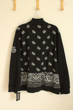 NEW Dogg Supply Black Sweatshirt Bomber Jacket with Light Gray Paisley Print | XL