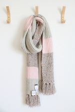 NEW J.Crew Pink & Tan Metallic Wool Blend Fringe Scarf