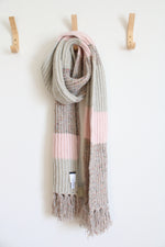 NEW J.Crew Pink & Tan Metallic Wool Blend Fringe Scarf
