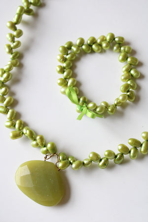 Lime Green Baroque Pearl Necklace & Bracelet