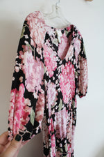 H&M Black & Pink Floral Midi Dress | XS