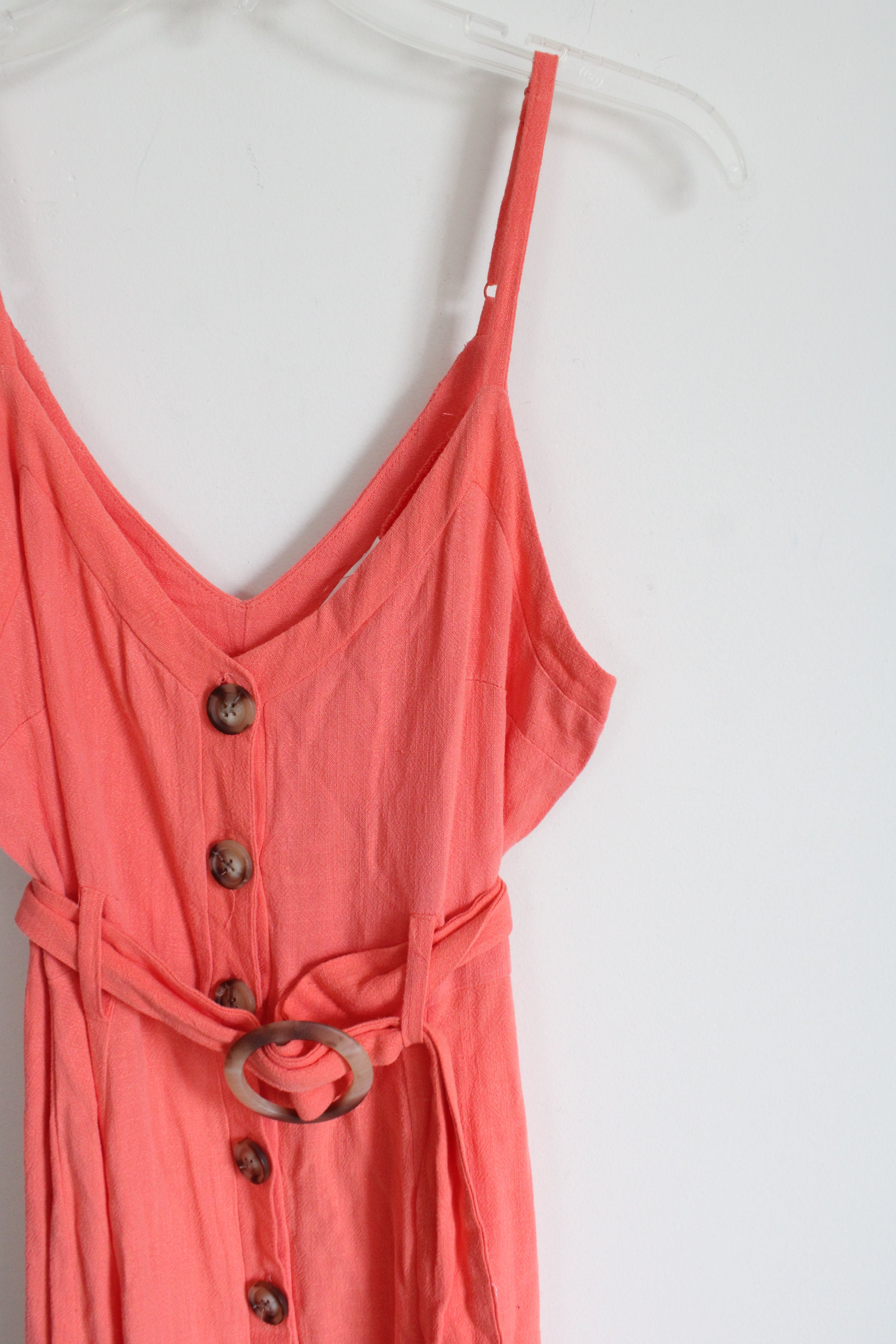 NEW June & Hudson Coral Pink Linen Button Down Dress | S