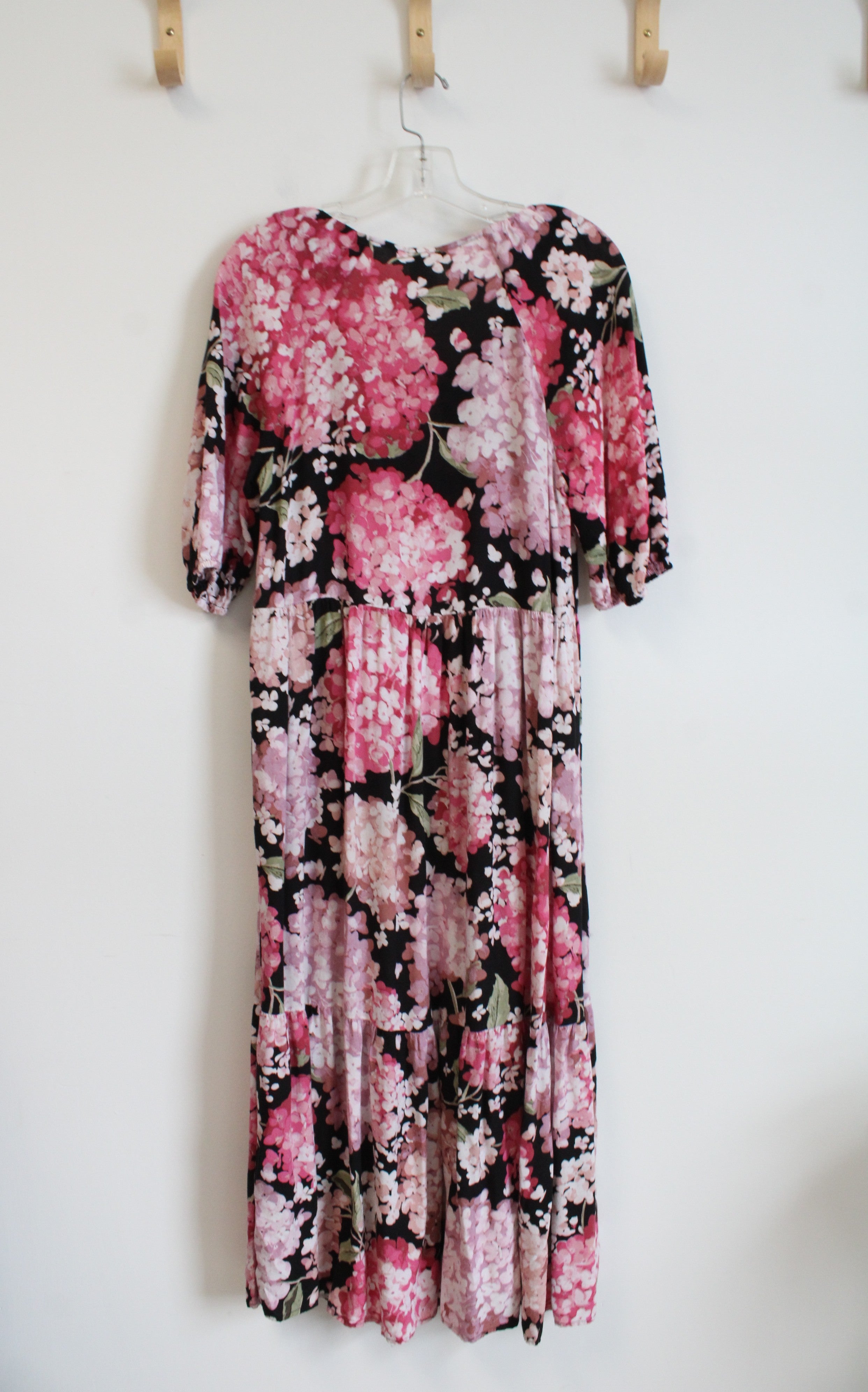 h&m pink midi dress Black & Floral and a gathered seam size:6/12m atf-sm-8.1.25 This Elegant Neutral Colour