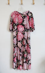 H&M Black & Pink Floral Midi Dress | XS
