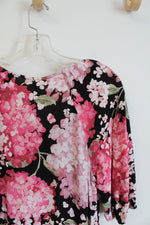 H&M Black & Pink Floral Midi Dress | XS