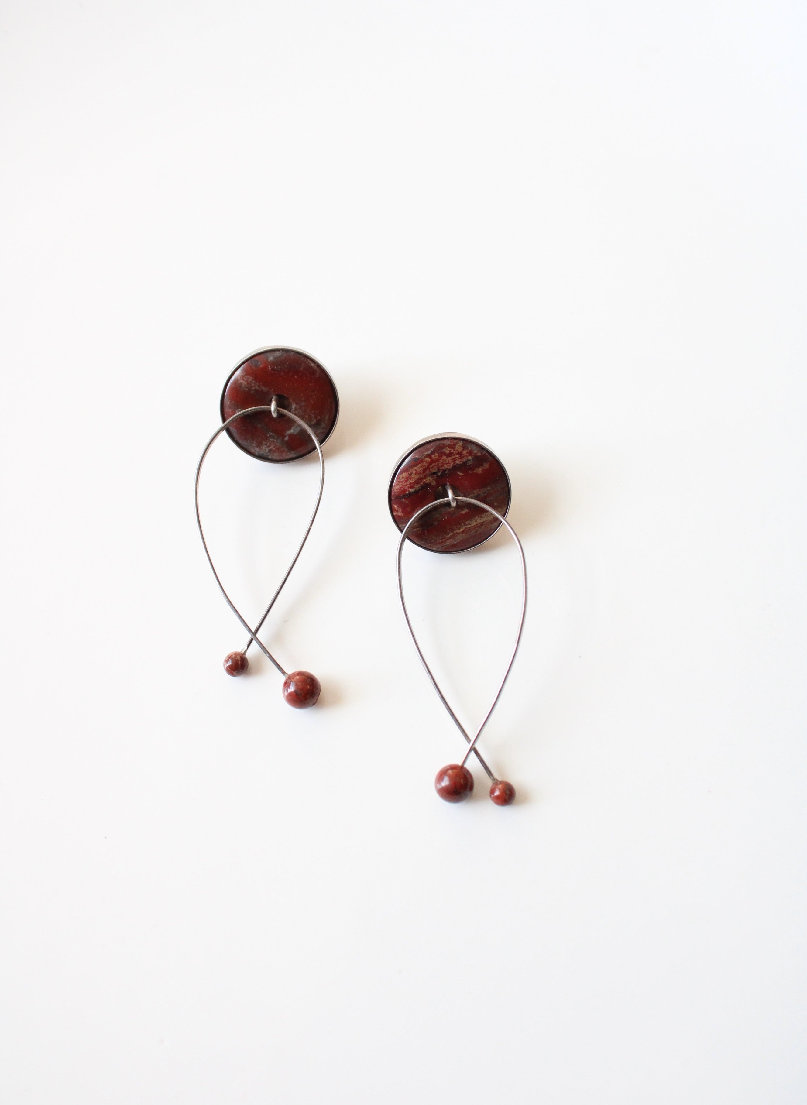 Red Marble Enamel Sterling Silver Twist Dangle Earrings