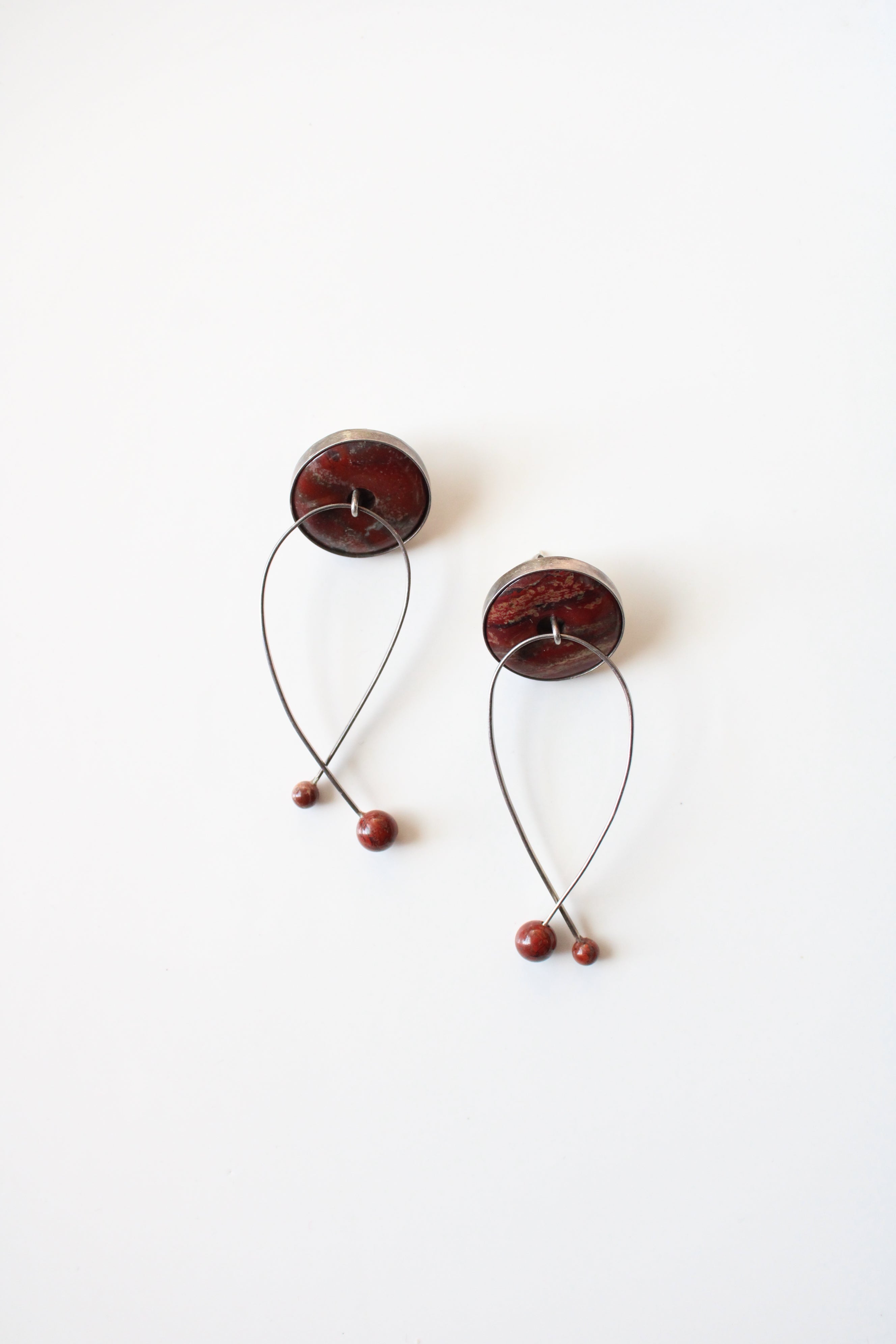 Red Marble Enamel Sterling Silver Twist Dangle Earrings