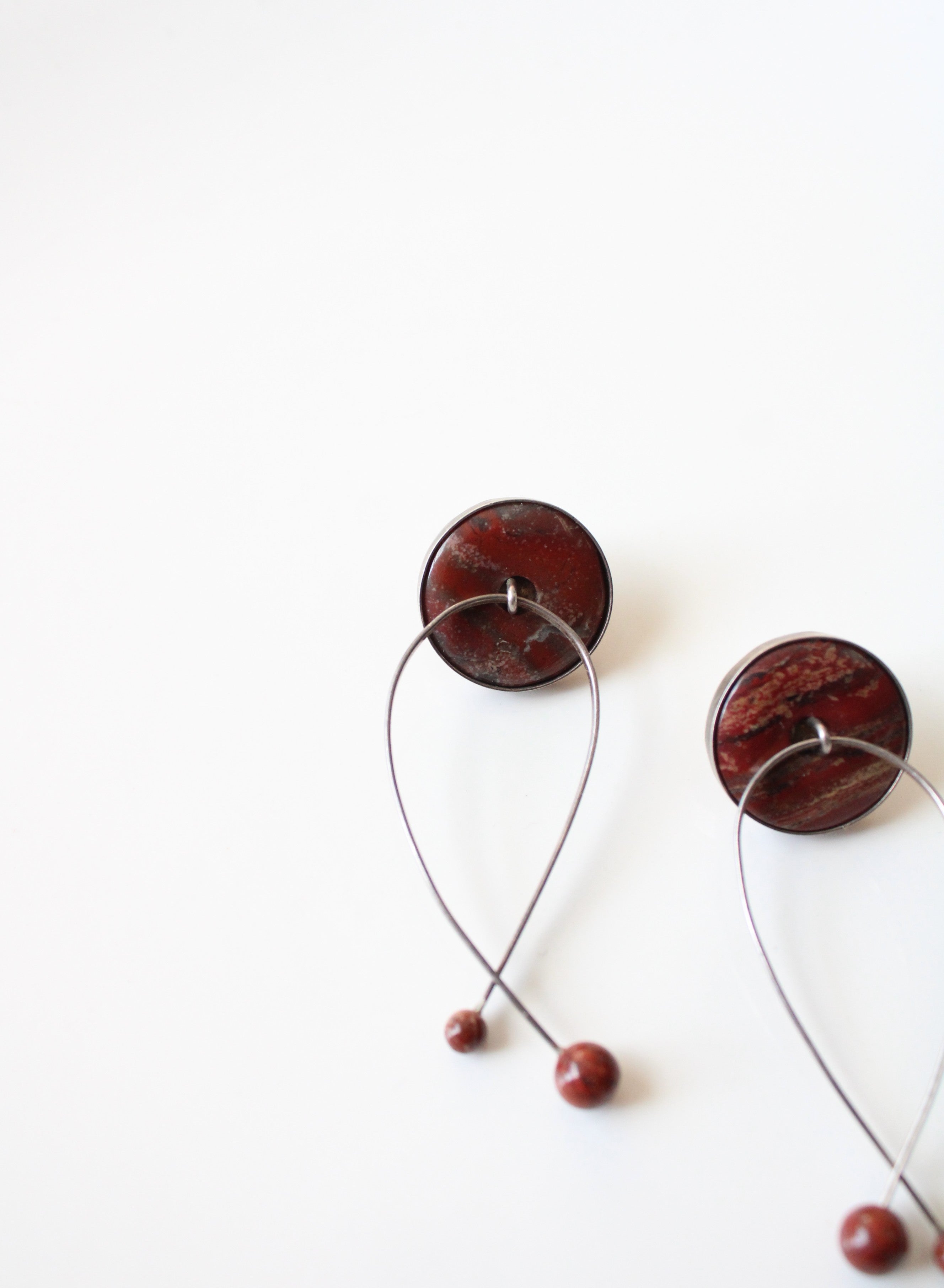 Red Marble Enamel Sterling Silver Twist Dangle Earrings